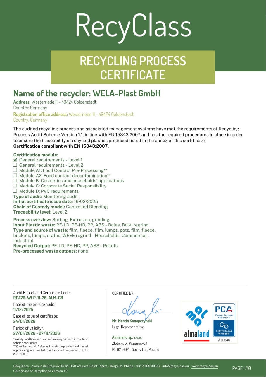 Vorschau: RecyClass – Recycling Process Certificate